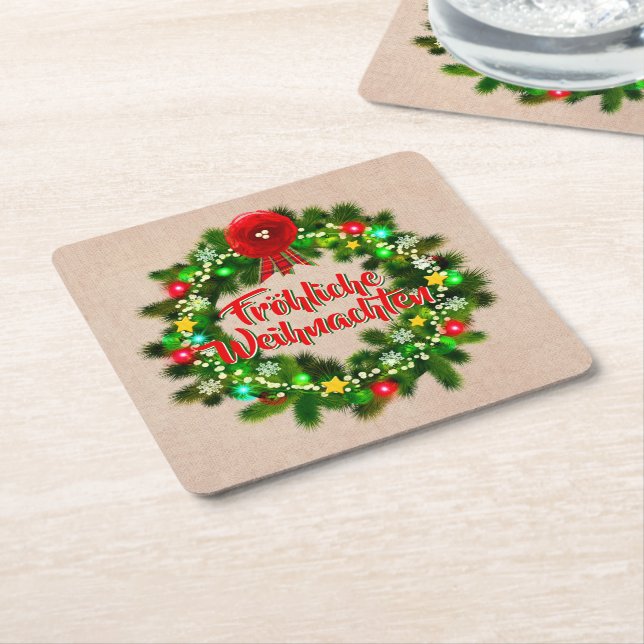 Frohe Weihnachten Untersetzer Christmas Square Paper Coaster (Angled)