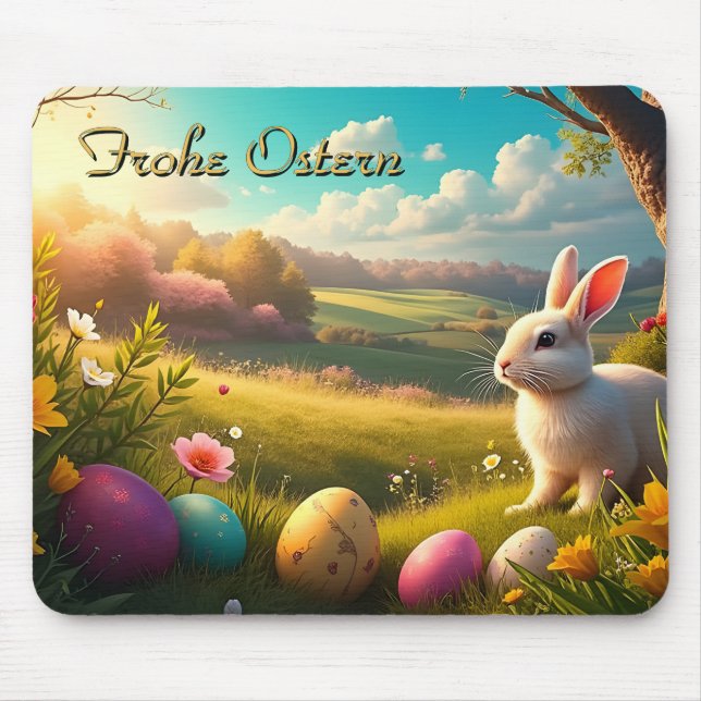 Fröhliche Ostern in einer Frühlingslandschaft Mouse Mat (Front)
