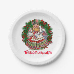 Fröhliche Weihn Merry Christmas German Retro Doll Paper Plate