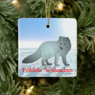 Frohliche Weihnachten - Arctic Fox Ceramic Ornament