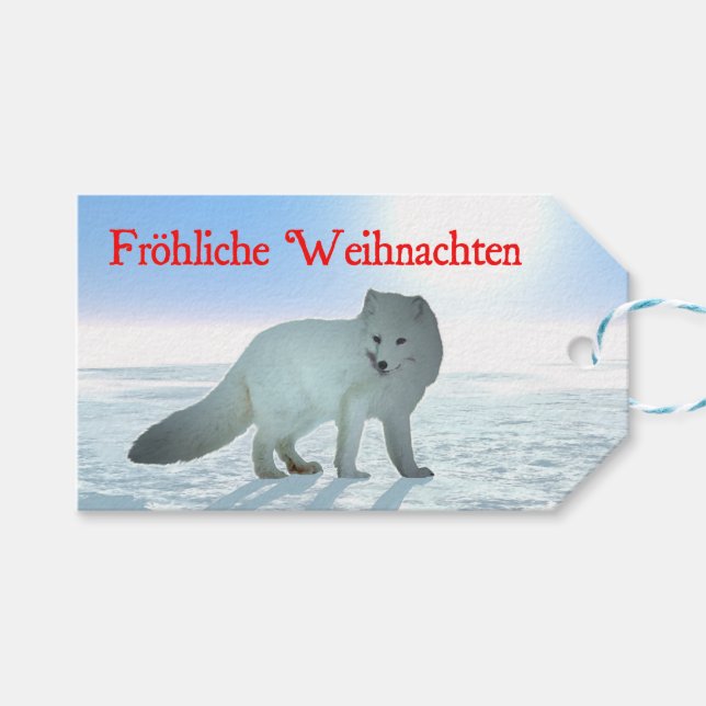 Frohliche Weihnachten - Arctic Fox Gift Tags (Front (Horizontal))