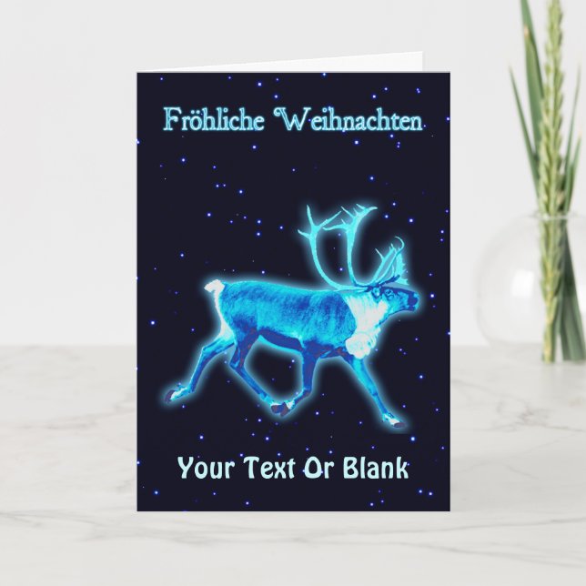 Fröhliche Weihnachten - Blue Caribou (Reindeer) Holiday Card (Front)