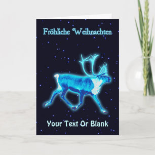 Fröhliche Weihnachten - Blue Caribou (Reindeer) Holiday Card