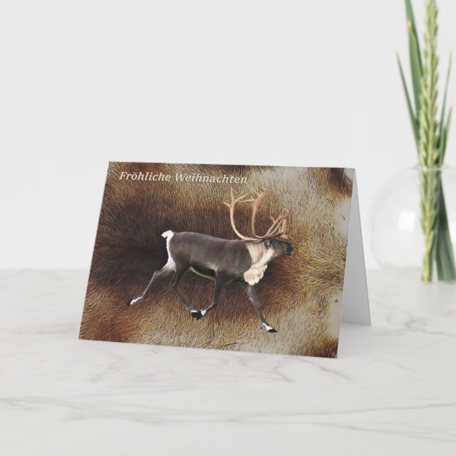 Fröhliche Weihnachten - Bull Caribou (Reindeer) Holiday Card (Front)