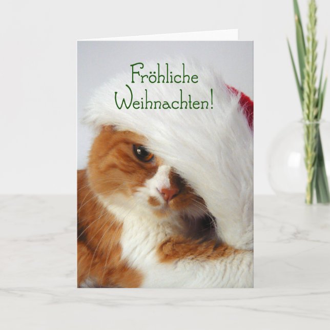 Fröhliche Weihnachten - Cat in Santa Hat Holiday Card (Front)