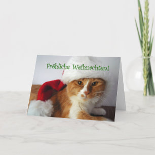 Fröhliche Weihnachten - Cat Wearing Santa Hat Holiday Card