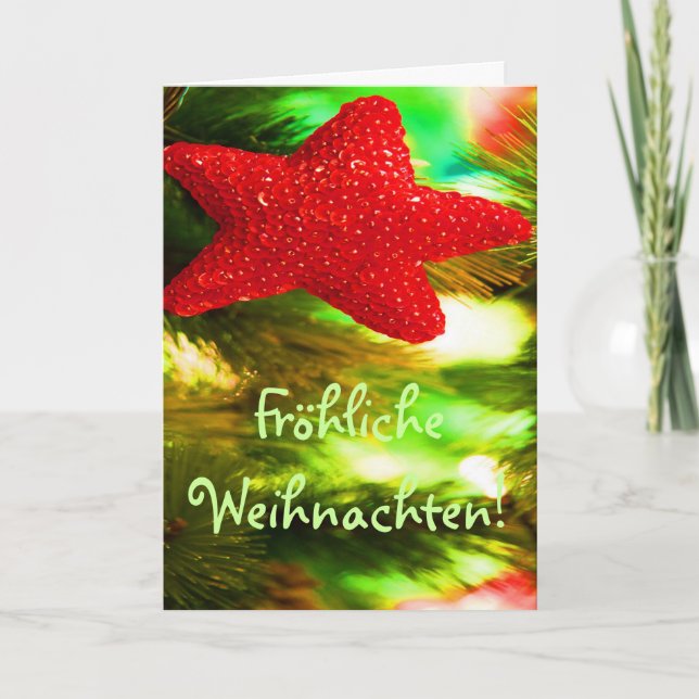 Fröhliche Weihnachten Christmas Red Star I Holiday Card (Front)