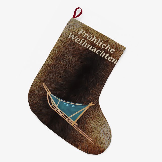 Fröhliche Weihnachten - Dog Sled Large Christmas Stocking (Front (Hanging))