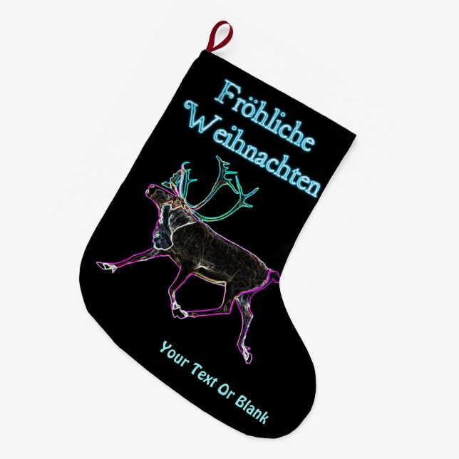 Frohliche Weihnachten - Electric Caribou Large Christmas Stocking (Front (Hanging))