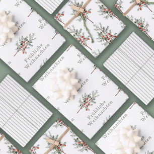 Fröhliche Weihnachten Evergreen Juniper German Wrapping Paper Sheet
