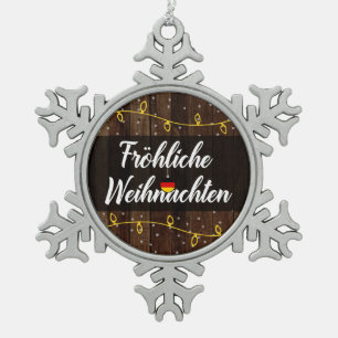 Fröhliche Weihnachten German Merry Christmas Snowflake Pewter Christmas Ornament
