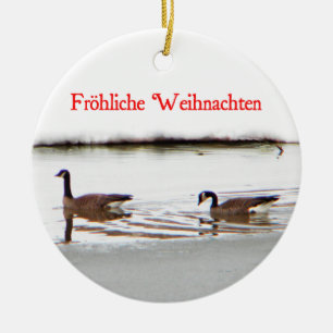 Frohliche Weihnachten - Honkers - Canada Geese Ceramic Tree Decoration