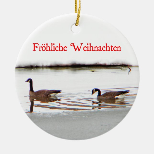 Frohliche Weihnachten - Honkers - Canada Geese Ceramic Tree Decoration (Front)