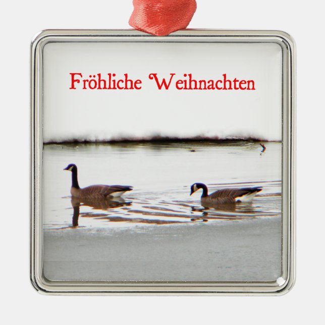 Frohliche Weihnachten - Honkers - Canada Geese Metal Tree Decoration (Front)