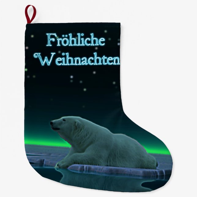 Frohliche Weihnachten - Ice Edge Polar Bear Large Christmas Stocking (Front)