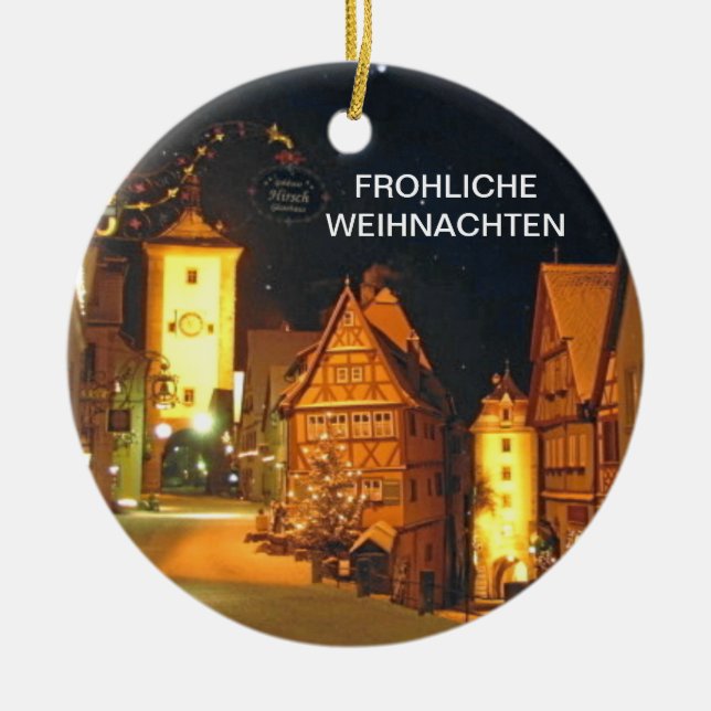 FROHLICHE WEIHNACHTEN (MERRY CHRISTMAS) CERAMIC TREE DECORATION (Front)