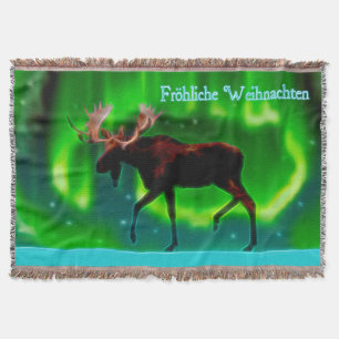 Frohliche Weihnachten - Northern Lights Moose Throw Blanket