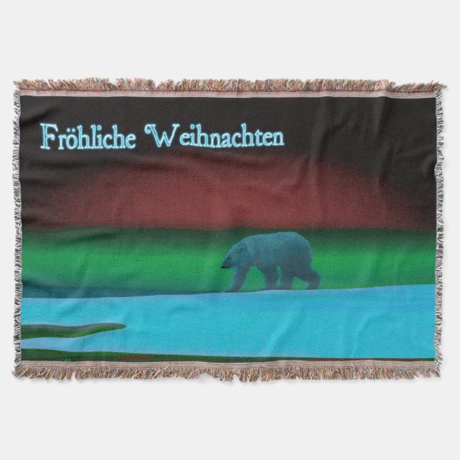 Frohliche Weihnachten - Polar Lights Polar Bear Throw Blanket (Front)