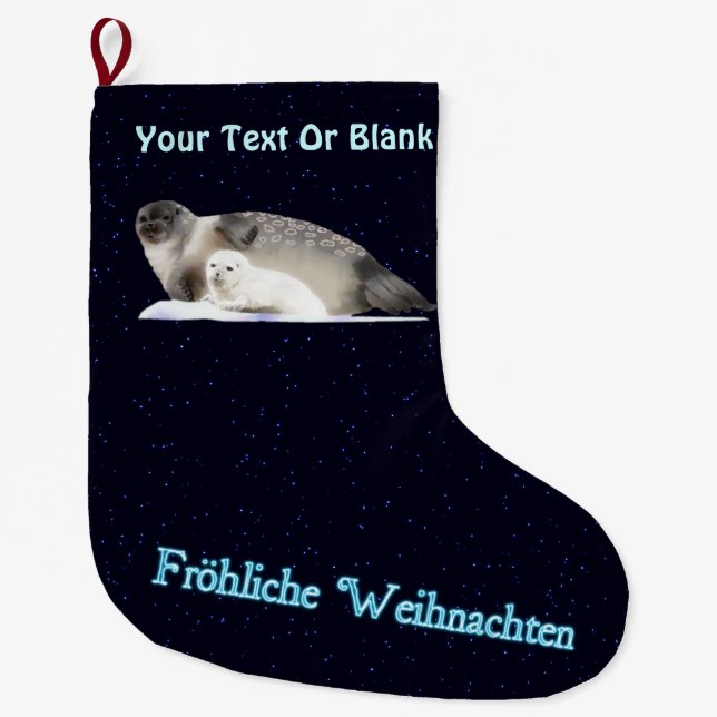 Frohliche Weihnachten - Ringed Seal Large Christmas Stocking (Front)