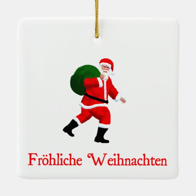 Frohliche Weihnachten - Santa Claus Ceramic Ornament (Back)
