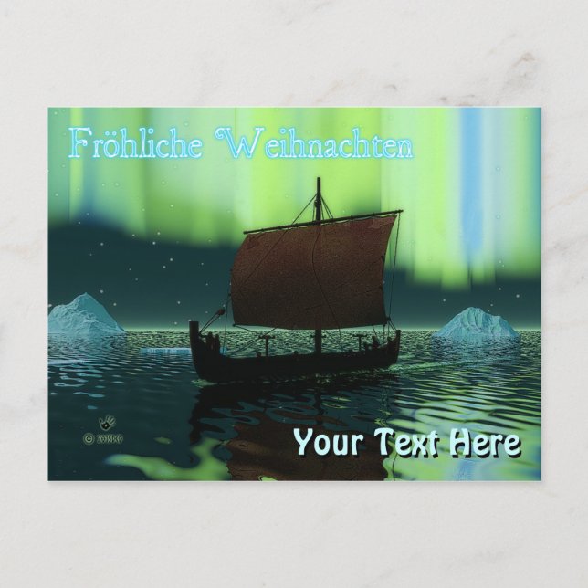 Fröhliche Weihnachten - Viking Ship Postcard (Front)