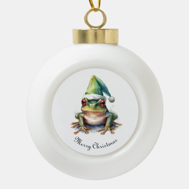 Frolic Christmas Frog, custom Ceramic Ball Christmas Ornament (Front)
