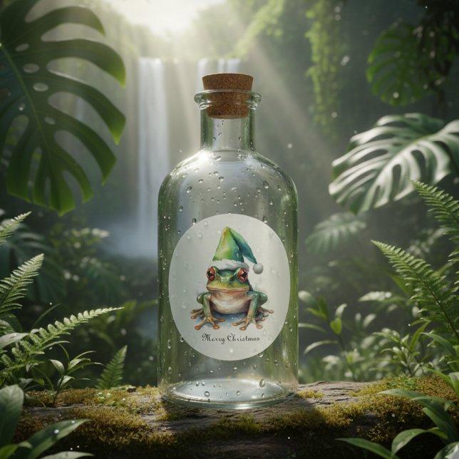 Frolic Christmas Frog, custom Classic Round Sticker (Creator Uploaded)