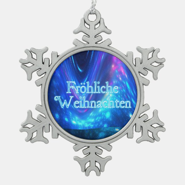 Froliche Weihnachten - Qaanaaq - Northern Lights Snowflake Pewter Christmas Ornament (Front)