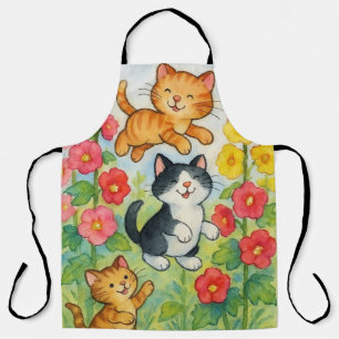 Frolicking Country Cats In Flower Garden Apron
