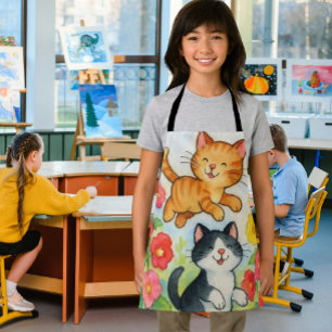 Frolicking Country Cats In Flower Garden Apron