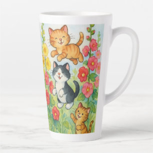 Frolicking Country Cats in Garden Latte Mug