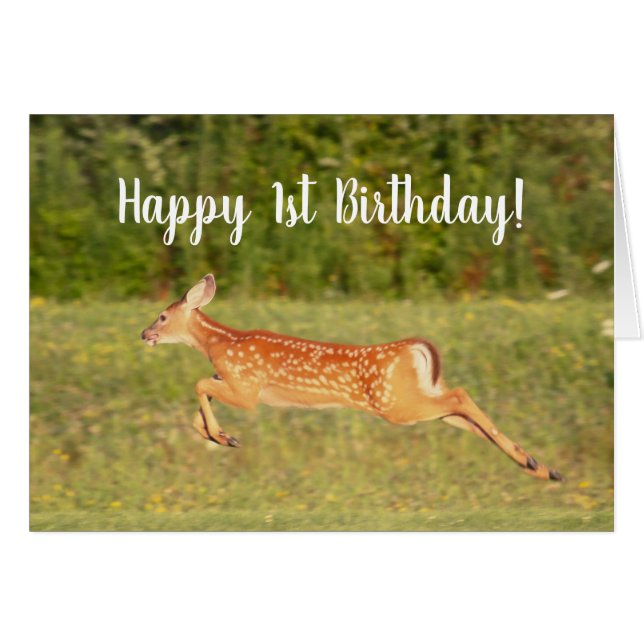 Frolicking Fawn Deer Animals Custom Birthday Card (Front Horizontal)