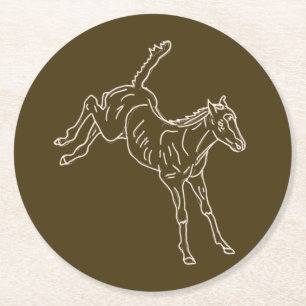 Frolicking Horse Foal - transparent line. Round Paper Coaster