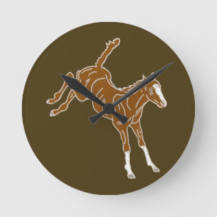 Frolicking Horse Foal - transparent uni-colour.  Round Clock