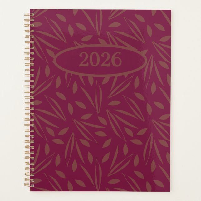 Frolicking In The Foliage: Gold Leaves on Burgundy Planner (Front)