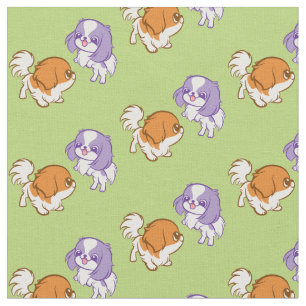 Frolicking Kawaii Puppies Japanese Chin Fabric