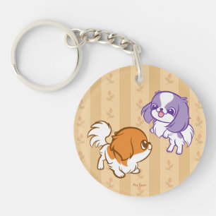 Frolicking Kawaii Puppies Japanese Chin Key Ring