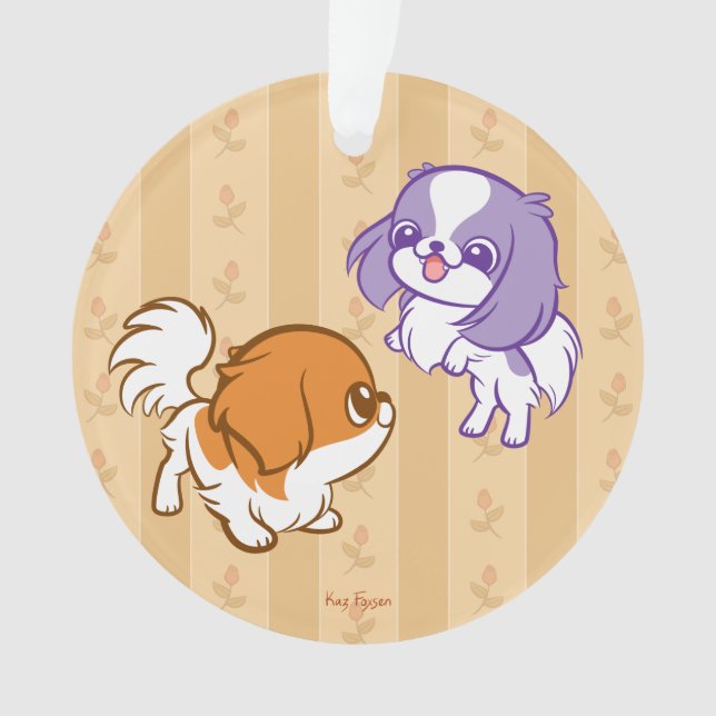 Frolicking Kawaii Puppies Japanese Chin Ornament (Front)