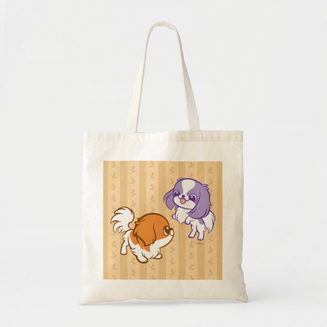 Frolicking Kawaii Puppies Japanese Chin Tote Bag (Front)