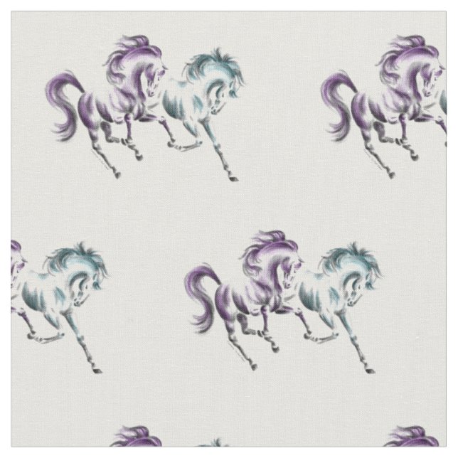 Frolicking Racing Wild Horses Fabric (Close Up)