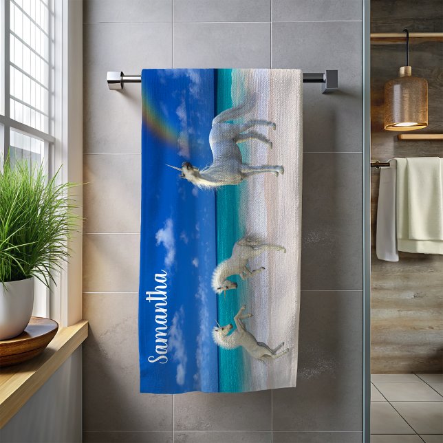 Frolicking Unicorn Foals on the Beach Personalised Beach Towel (Creator Uploaded)