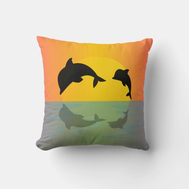 Frollocking Dolphins at Sunset Cushion (Front)