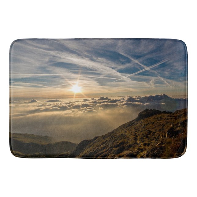 From a Mountaintop, Sunset above The Clouds Shower Bath Mat (Front)