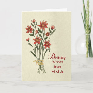 From All of Us Birthday Wishes Red Flower Bouquet Card