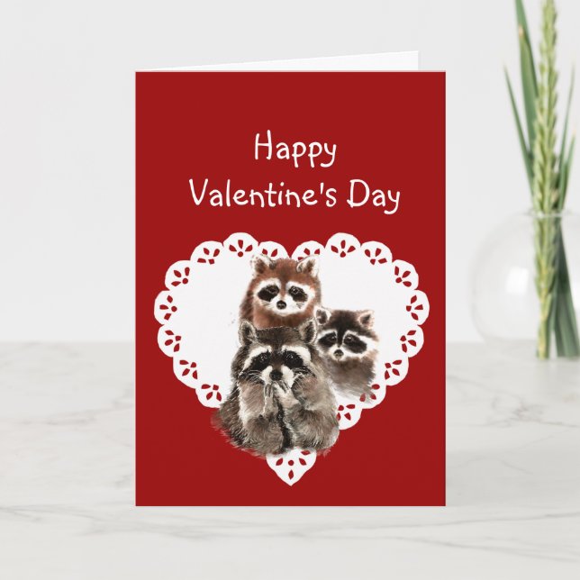 From all of Us Funny Racoon Valentine Holiday Card (Front)