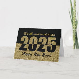 From All of Us Happy New Year 2025, Gold Glitter  Holiday Card