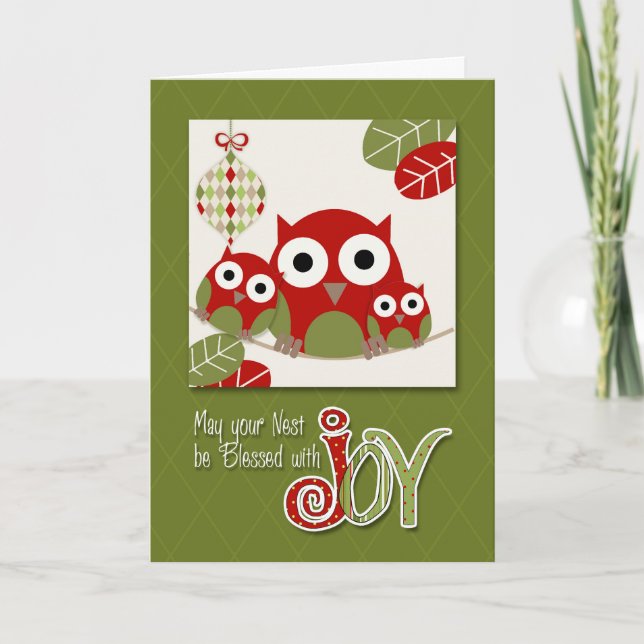 From All of Us - Trendy Owl Family | Christmas Holiday Card (Front)