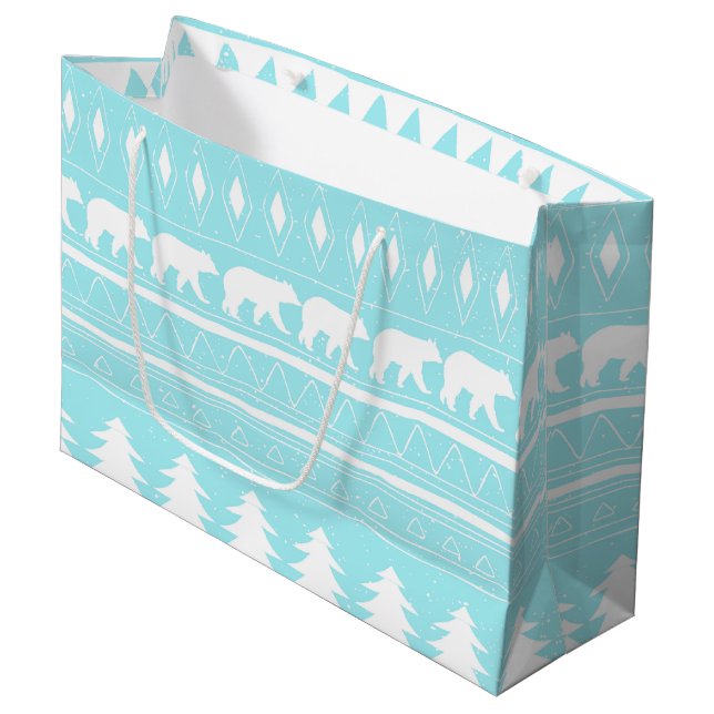 From Bears and Christmas-Teal Xmas Pattern Large Gift Bag (Front Angled)