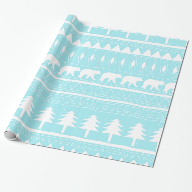 From Bears and Christmas-Teal Xmas Pattern Wrapping Paper (Unrolled)