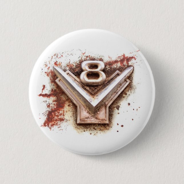From classic car: Rusty old v8 emblem in chrome 6 Cm Round Badge (Front)